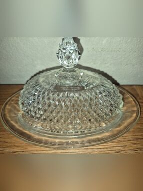 Vintage Indiana Glass Clear Oval Butter Dish in the "Diamond Point"